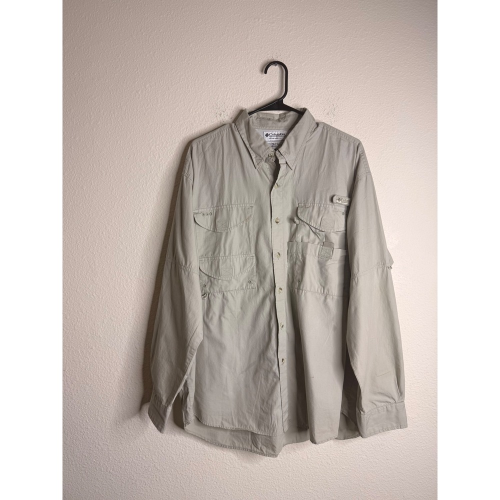 Columbia PFG Bonehead Fishing Shirt Mens Medium Tan Gorpcore Vented Cotton LS